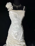 Women's Mermaid Boho Sleeveless White Lace Pleated Satin Long Vintage Fitted 70s Wedding Dresses HZ0311