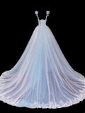 Modest Prom Dress Aesthetic Ball Gowns Off The Shoulder Tulle Blue Style Impress Long Prom Dresses Party Formal Gown HZ0311