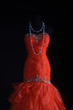 Vintage Mermaid Sweetheart Red Long Party Dress With Tulle Beads 1950s Retro Classy Birthday Dinner Prom Dress HZ0311