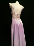 Simple A line Spaghetti Strap Lilac Satin With Lace For Women Long Prom Dress Birthday Gowns HZ0311
