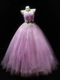 Cute Ball Gown Strapless Sleeveless Lilac With Applique Tulle Long Quinceanera Dresses Sweet 15 16 Birthday Outfits HZ0311