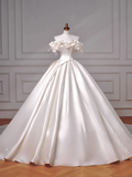 Timeless Wedding Dresses Ball Gown Off The Shoulder Satin Ruffles Brides Dress Style For Brides With Pleated Corset Fitted Long Bridal Gowns HZ0311