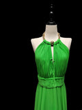 Modest A line Halter Green Chiffon Pleated Chiffon Backless Long Evening Dresses Inspo Senior Night Dance Prom Dress HZ0311