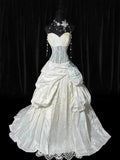 Vintage Long Wedding Gowns 1960s Dresses Ball Gown Sweetheart Style for Bride Satin With Pleated Train White Bridal Gown HZ0311
