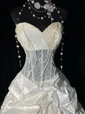 Vintage Long Wedding Gowns 1960s Dresses Ball Gown Sweetheart Style for Bride Satin With Pleated Train White Bridal Gown HZ0311