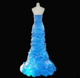 Vintage 1950s A line Strapless Blue Organza With Beads Long Prom Dresses High School Senior Graduation Dance Evening Gown HZ0311