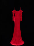 Simple Formal Mermaid Off The Shoulder Red With Slit Ruched Style Impress Long Prom Dresses Party Gowns HZ0311