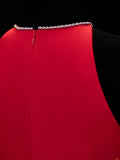 Simple Formal A Line Scoop Red With Beads Style Impress Long Prom Dresses Party Gowns HZ0311