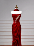 Sexy Senior Prom Dresses High Schools Inspiration Mermaid Strapless Burgundy Satin Semi Formal Grad Long Prom Dresses HZ0311