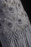 Vintage Sheath V Neck Lace Silver Gray Tassel Long Party Dress With Beads 1950s Retro Classy Birthday Dinner Prom Dress HZ0311