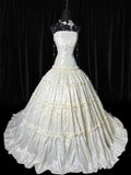Vintage Long Wedding Gowns 1960s Dresses Ball Gown Strapless Style for Bride With Pleated Lace Train White Bridal Gown HZ0311