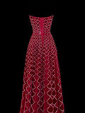 Modest Prom Dress Aesthetic Ball Gowns Strapless Burgundy Velvet Style Impress With Beadings Long Party Formal Gown HZ0311