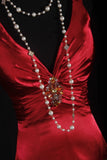 Vintage Sheath V Neck Backless Satin Red Party Dress With Beads 1950s Retro Classy Birthday Dinner Long Prom Dresses HZ0311