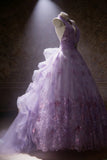 Cute Ball Gown Halter Lilac Sleeveless With Beaded Bodice Tulle Long Quinceanera Dresses Sweet 15 16 Birthday Outfits HZ0311