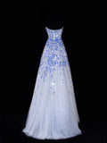 Classy A Line 1950s Formal Sweetheart Blue White Sequins With Beads Style Impress Long Prom Dresses Party Gowns HZ0311