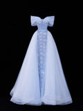Modest Prom Dress Aesthetic Mermaid Off The Shoulder Blue Tulle Style Impress With Sleeves Long Party Formal Gown HZ0311
