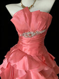 Classy Ball Gown Strapless Coral Pink Tulle Sleeveless For Women Long Prom Dresses Senior Sweet 16 Birthday Outfits HZ0311