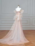 Sparkly Mermaid Sweetheart Sequins Blush Pink With Sleeves Long Formal Prom Dresses Night Outfits Party Gowns HZ0311