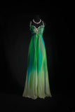 Vintage A Line Halter Green Chiffon Multi Colors Party Dress With Beads 1950s Retro Classy Birthday Dinner Long Prom Dresses HZ0311