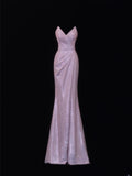 Modest Prom Dress Aesthetic Mermaid Sweetheart Lilac Sequin Style Impress With Pleated Long Party Formal Gown HZ0311