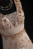 Women's Cocktail Party Gowns 90s A line V Neck Lace With Beads Long Graduation Dinner Outfits Prom Dresses HZ0311