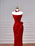Cheap Mermaid Red Strapless With Pleated Sleeveless Long Formal Fancy Prom Evening Dress Dinner Outfits Party Gowns For Teens HZ0311