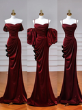 Classy Mermaid Spaghetti Straps Burgundy With Sleeves Long Formal Prom Dresses Dance Night Outfits Party Gowns HZ0311
