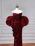 Classy Mermaid Spaghetti Straps Burgundy With Sleeves Long Formal Prom Dresses Dance Night Outfits Party Gowns HZ0311