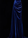Classy Formal Mermaid Off The Shoulder Royal Blue Velvet With Beads Style Impress Long Prom Dresses Party Gowns HZ0311