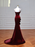 Classy Mermaid Spaghetti Straps Burgundy With Sleeves Long Formal Prom Dresses Dance Night Outfits Party Gowns HZ0311