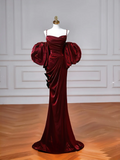Classy Mermaid Spaghetti Straps Burgundy With Sleeves Long Formal Prom Dresses Dance Night Outfits Party Gowns HZ0311