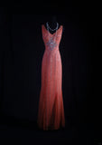 Vintage 1950s Formal Mermaid V Neck Pink Chiffon With Silver Beadings Sleeveless Long Prom Dresses Party Formal Gowns HZ0311