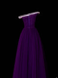 Classy A Line 1950s Formal One Shoulder Purple Tulle With Beads Pleated Style Impress Long Prom Dresses Party Gowns HZ0311