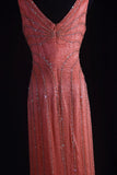 Vintage 1950s Formal Mermaid V Neck Pink Chiffon With Silver Beadings Sleeveless Long Prom Dresses Party Formal Gowns HZ0311