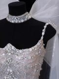 Timeless Wedding Gowns Dresses Romantic Mermaid Spaghetti Strap for Bride Tulle With Silver Beadings White Petite/Plus Size Bridal Gown For Women HZ0311