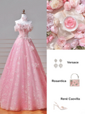Fairy-tale Ball Gown Strapless Pink Tulle With Flowers Long Formal Fancy Beaded Prom Evening Dress Dinner Outfits Party Gowns HZ0311