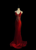 Vintage Mermaid Spaghetti Strap Burgundy With Beading Sleeveless Long Prom Dresses High School Senior Graduation Dance Evening Outfits HZ0311