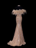 Modest Prom Dresses Aesthetic Mermaid Sweetheart Inspiration Gold Beads Sequin Style Impress With Slit Cape Long Party Formal Gown HZ0311