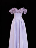 Modest Prom Dresses Aesthetic A Line Off The Shoulder Lilac Inspiration Flowers Style Impress With Sleeves Long Party Formal Gown HZ0311