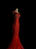 Vintage Mermaid Scoop Neck Tulle With Beading Sleeveless Long Prom Dresses High School Senior Graduation Dance Evening Dress HZ0311