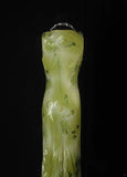 Women's Cocktail Party Gowns Sheath V Neck Floral Lace Green Slim Long Graduation Dinner Outfits Prom Dresses HZ0311