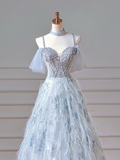 Elegant Ball Gown Off The Shoulder Light Sky Blue Tulle Long Formal Prom Evening Dress Dinner Outfits Party Gowns HZ0311