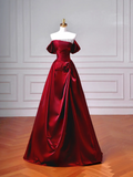 Elegant Ball Gown Off The Shoulder Burgundy Wine Red Long Formal Fancy Prom Evening Dress Dinner Outfits Party Gowns HZ0311