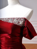 Elegant Ball Gown Off The Shoulder Burgundy Wine Red Long Formal Fancy Prom Evening Dress Dinner Outfits Party Gowns HZ0311