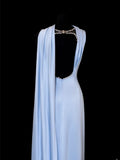 Classy Sheath Spaghetti Strap Light Sky Blue Satin Formal Style Impress Long Prom Dresses Party Gowns HZ0311