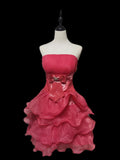 Vintage Ball Gown Strapless Hot Pink Organza Hoco Gowns Short 16th Birthday Dress Homecoming Dresses Cocktail Gown HZ0311