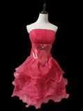 Vintage Ball Gown Strapless Hot Pink Organza Hoco Gowns Short 16th Birthday Dress Homecoming Dresses Cocktail Gown HZ0311