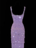 Classy Sheath Square Neck Lilac Tulle With Beads Gem Formal Style Impress Long Prom Dresses Party Gowns HZ0311