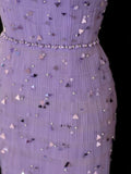 Classy Sheath Square Neck Lilac Tulle With Beads Gem Formal Style Impress Long Prom Dresses Party Gowns HZ0311