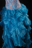 Vintage Ball Gowns Women's Cocktail Party Gowns High Low Sweetheart Blue With Tiered Beaded Tops Long Graduation Dinner Outfits Prom Dresses HZ0311